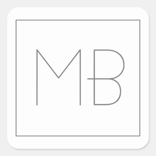 White Elegant Unique Monogramed Vierkante Sticker (Voorkant)