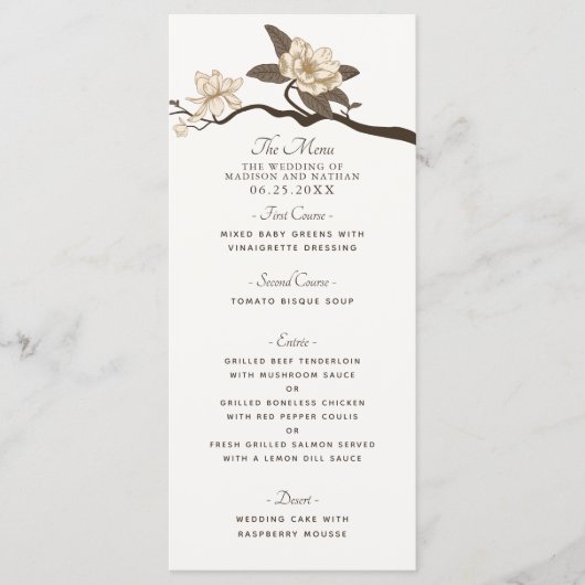 White Elegant Vintage Magnolia Wedding Menu (Voorkant)