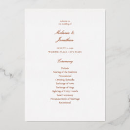 White Elegant Wedding Ceremony Program Folie Uitnodiging