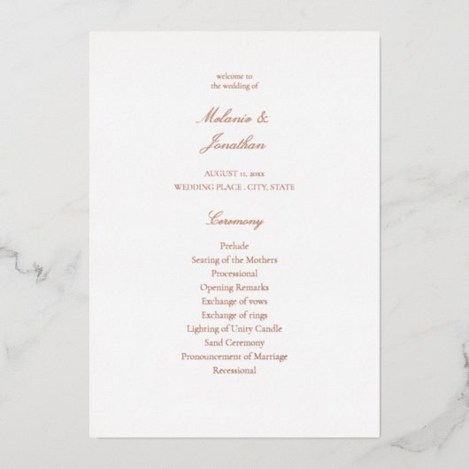 White Elegant Wedding Ceremony Program Folie Uitnodiging (Voorkant)