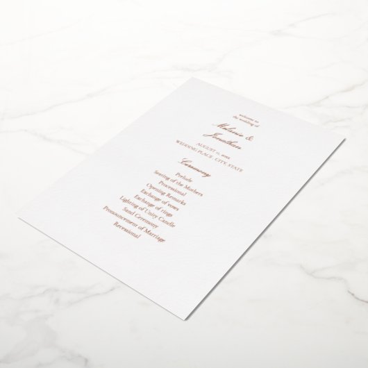 White Elegant Wedding Ceremony Program Folie Uitnodiging (Gedraaid)