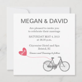 White Elegant Wedding Invitation - Bike and hart Kaart