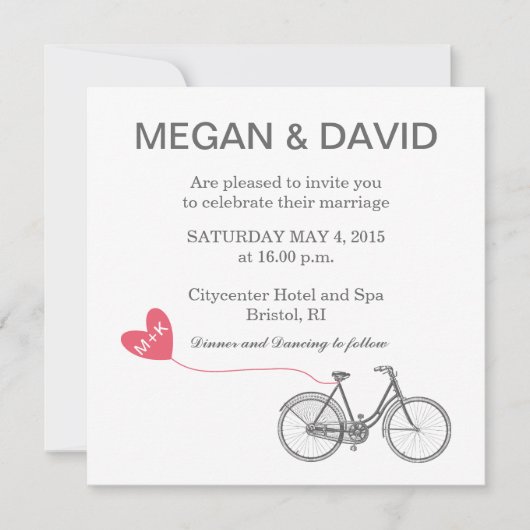 White Elegant Wedding Invitation - Bike and hart Kaart (Voorkant)