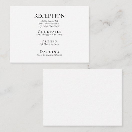 White Elegant Wedding Reception Enclosure Informatiekaartje (Voorkant / Achterkant)