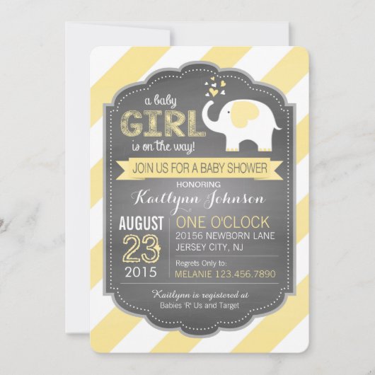 White Elephant and Stripe Baby shower Kaart (Voorkant)