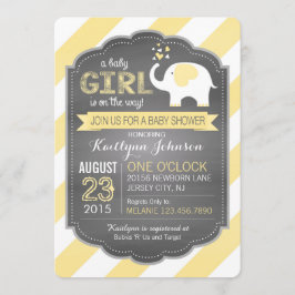 White Elephant and Stripe Baby shower Kaart