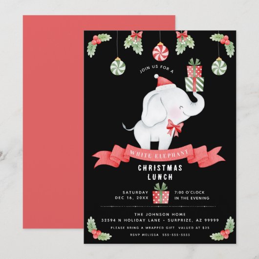 White Elephant Christmas Lunch Gift Exchange Kaart (Voorkant / Achterkant)