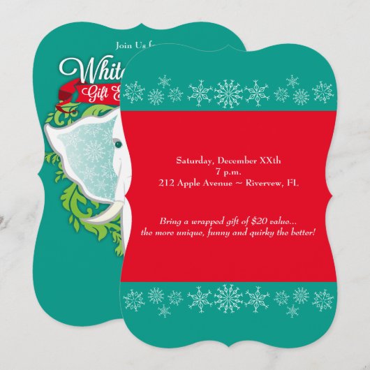 White Elephant Custom Holiday Party Uitnodigingen (Voorkant / Achterkant)