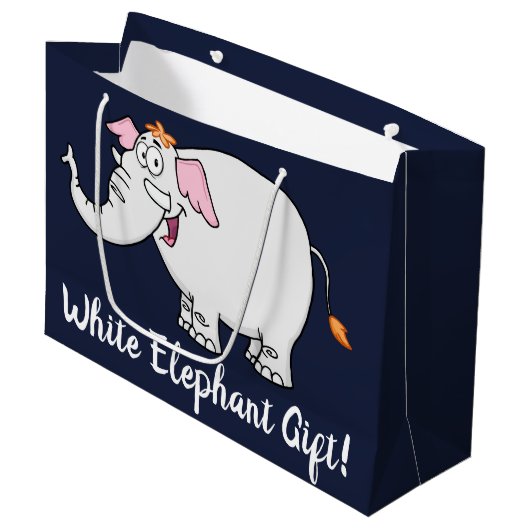 White Elephant Exchange Cartoon Groot Cadeauzakje (Voorkant Gekanteld)