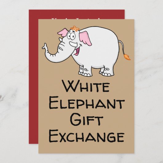 White Elephant Exchange Cartoon Kaart (Voorkant / Achterkant)