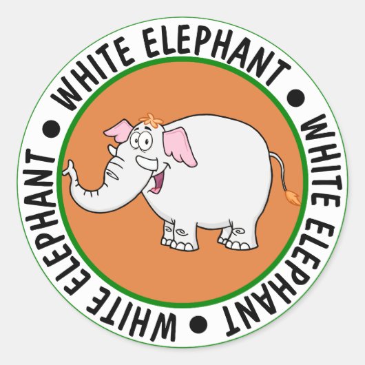 White Elephant Exchange Cartoon Ronde Sticker (Voorkant)