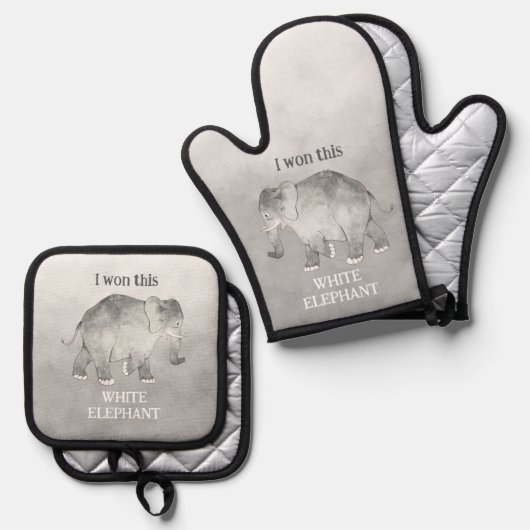 White Elephant Gag Gift Ovenwant & Pannenlap Set (Voorkant / Achterkant)