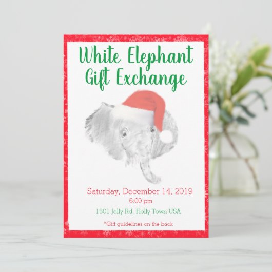 White Elephant Gift Exchange Invitation Aankondiging (Staand voorkant)