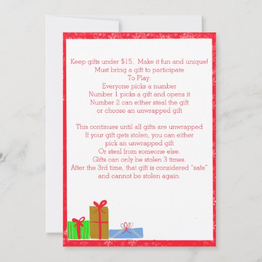 White Elephant Gift Exchange Invitation Aankondiging (Achterkant)