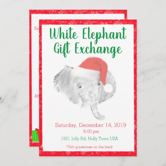 White Elephant Gift Exchange Invitation Aankondiging (Voorkant / Achterkant)