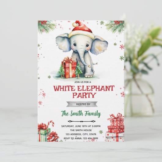 White Elephant Gift Exchange Invitation Kaart (Staand voorkant)