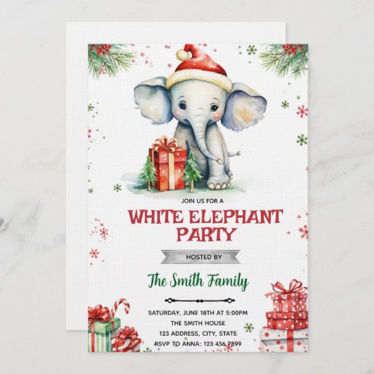 White Elephant Gift Exchange Invitation Kaart (Voorkant / Achterkant)