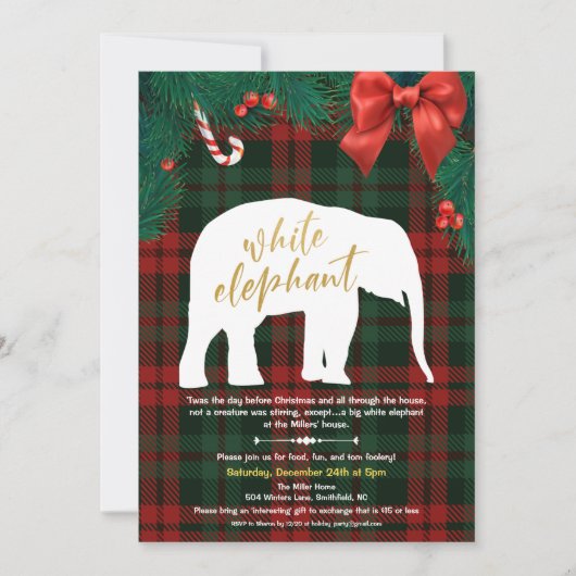 White Elephant Gift Exchange Invitation Kaart (Voorkant)