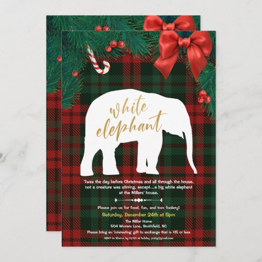White Elephant Gift Exchange Invitation Kaart (Voorkant / Achterkant)
