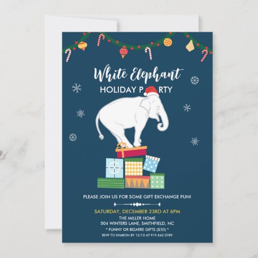 White Elephant Gift Exchange Invitation Kaart (Voorkant)