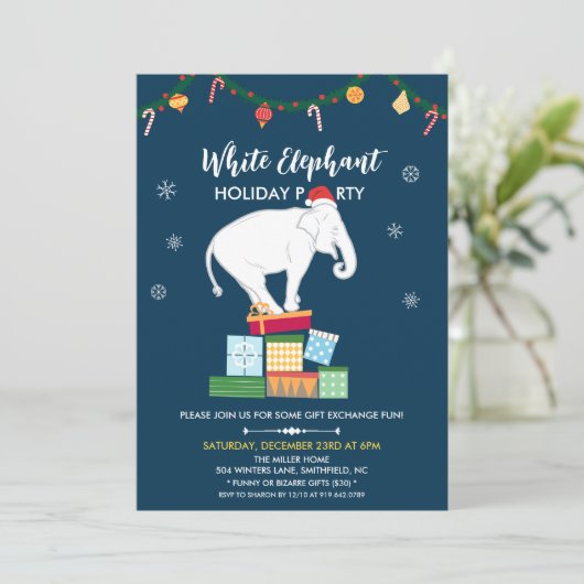 White Elephant Gift Exchange Invitation Kaart (Staand voorkant)