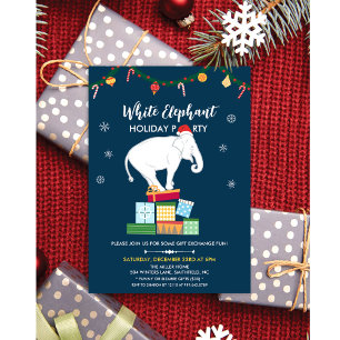 White Elephant Gift Exchange Invitation Kaart