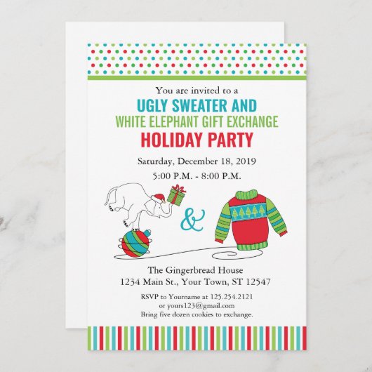 White Elephant Gift Exchange Invitation Kaart (Voorkant / Achterkant)