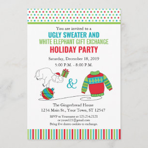 White Elephant Gift Exchange Invitation Kaart