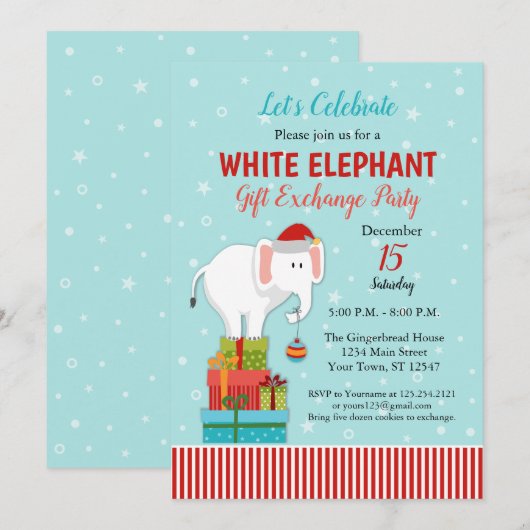 White Elephant Gift Exchange Kerstparty Kaart (Voorkant / Achterkant)