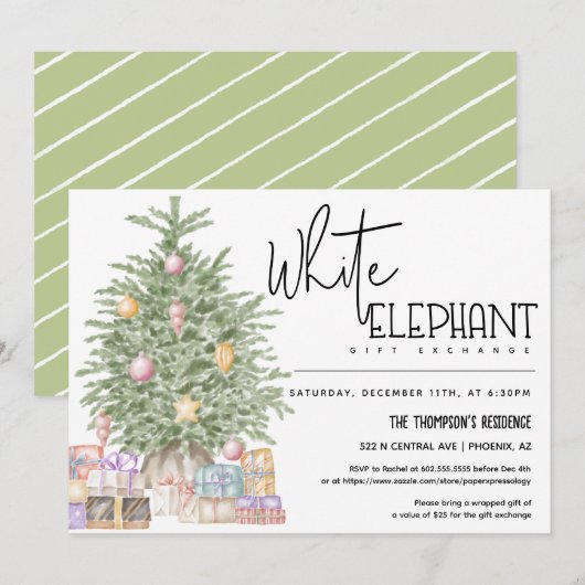 White Elephant Gift Exchange Kerstparty Kaart (Voorkant / Achterkant)