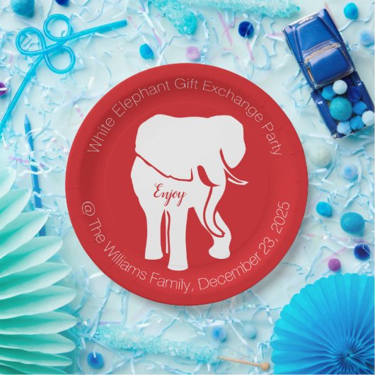 White Elephant Gift Exchange Kerstparty Papieren Bordje (Feest)