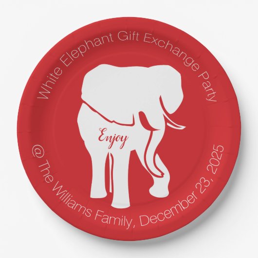White Elephant Gift Exchange Kerstparty Papieren Bordje (Voorkant)