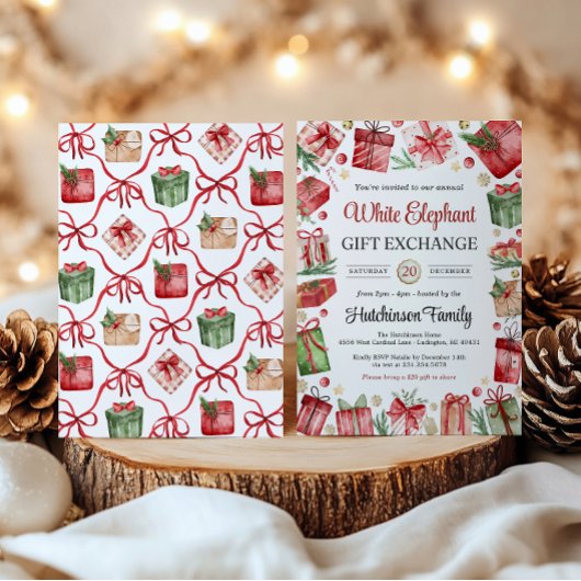 White Elephant Gift Exchange Party Invitation Kaart