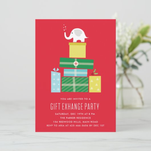 White elephant gift exchange Party Invite_Berry Kaart (Staand voorkant)