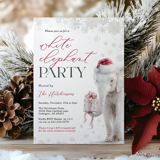 White Elephant Gift Exchange Party Invite Kaart