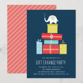 White elephant gift exchange Party Invite_Midnight Kaart (Voorkant / Achterkant)