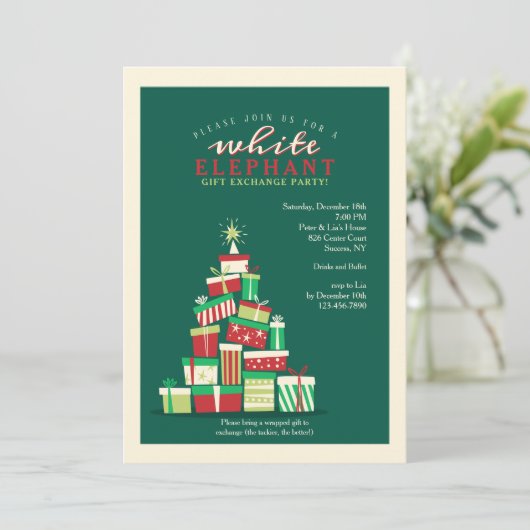 White Elephant Gift Exchange Party Kaart (Staand voorkant)
