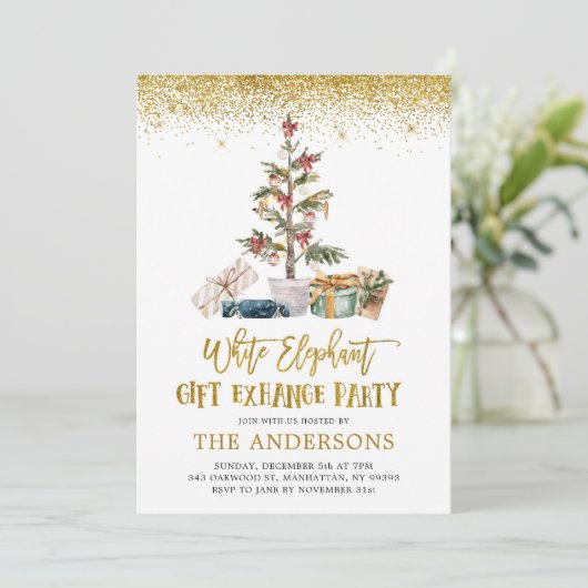 White Elephant Gift Exchange Party Uitnodiging (Staand voorkant)