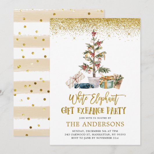 White Elephant Gift Exchange Party Uitnodiging (Voorkant / Achterkant)