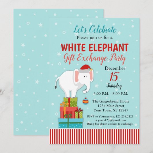White Elephant Gift Exchange Vakantie Uitnodiging (Voorkant / Achterkant)