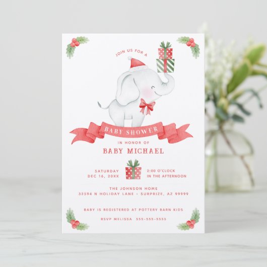 White Elephant-kerstBaby shower Kaart (Staand voorkant)