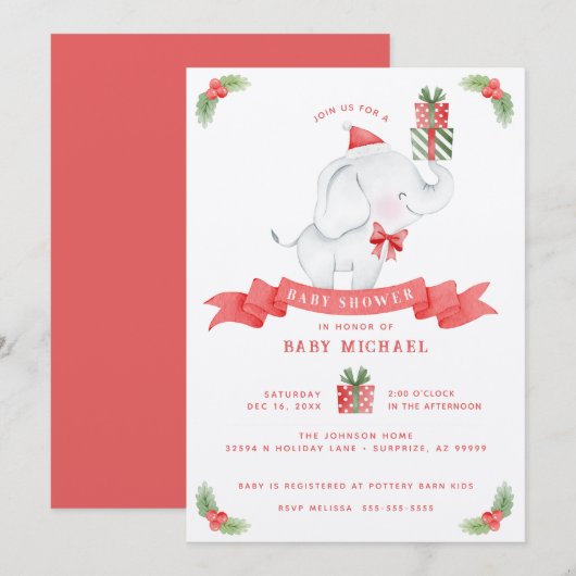 White Elephant-kerstBaby shower Kaart (Voorkant / Achterkant)