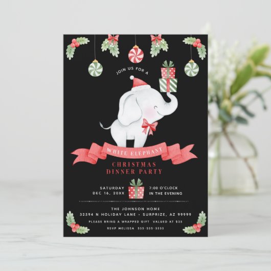 White Elephant-kerstcadeauuitwisseling Kaart (Staand voorkant)