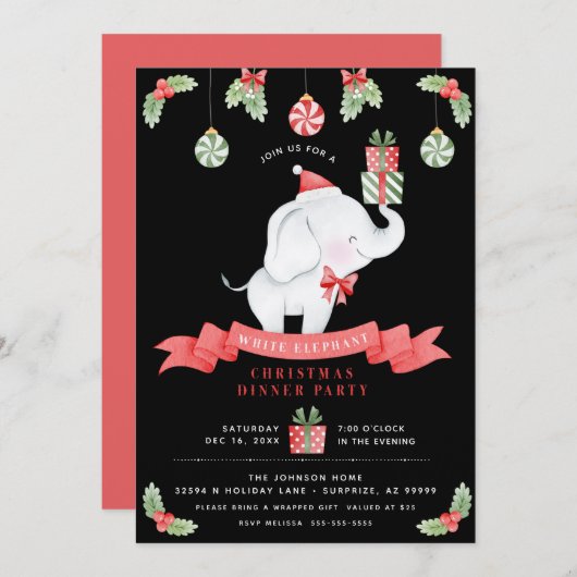 White Elephant-kerstcadeauuitwisseling Kaart (Voorkant / Achterkant)