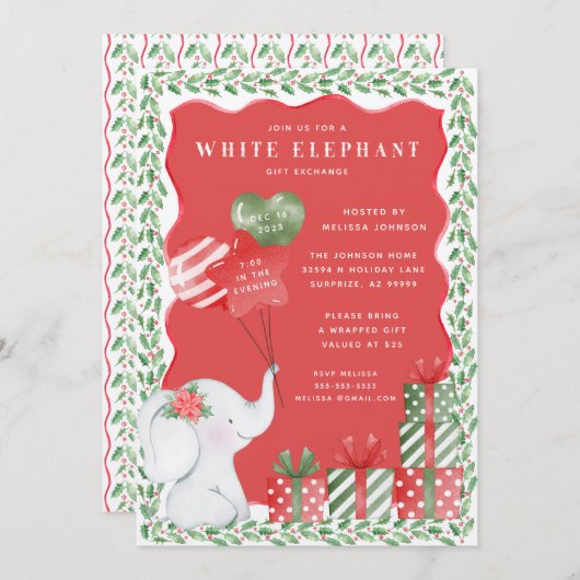White Elephant-kerstcadeauuitwisseling Kaart (Voorkant / Achterkant)