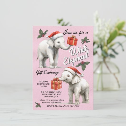 White Elephant-kerstcadeauuitwisseling Kaart (Staand voorkant)