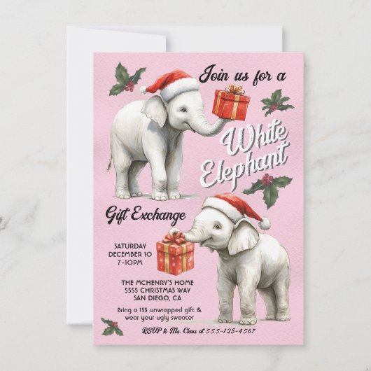 White Elephant-kerstcadeauuitwisseling Kaart (Voorkant)