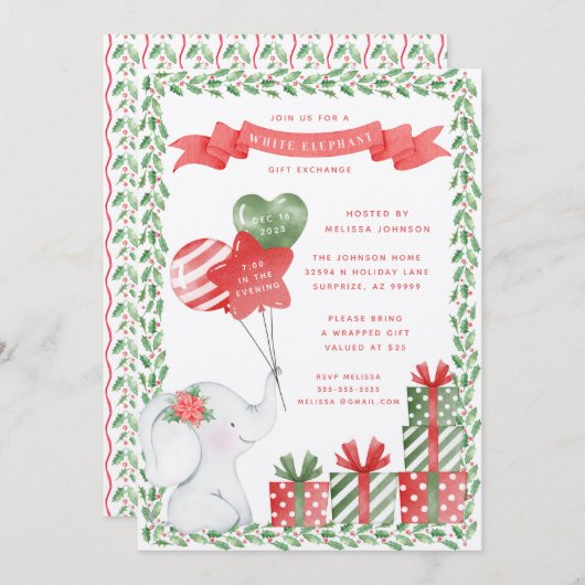 White Elephant-kerstcadeauuitwisseling Kaart (Voorkant / Achterkant)