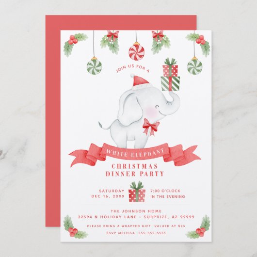 White Elephant-kerstcadeauuitwisseling Kaart (Voorkant / Achterkant)