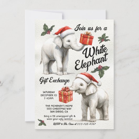 White Elephant-kerstcadeauuitwisseling Kaart (Voorkant)